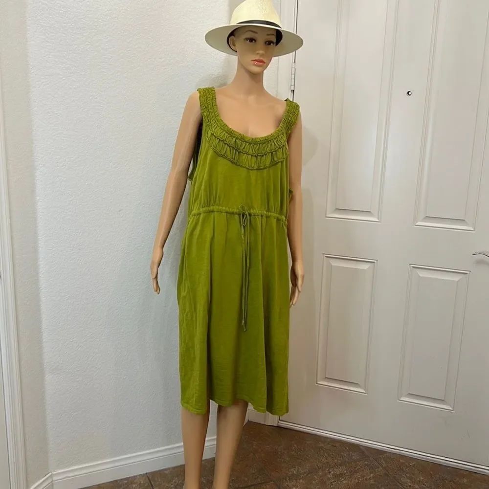 Lane Bryant 26-28 Green Dress Elastic Waist Short Sleeve Midi Summer Dress